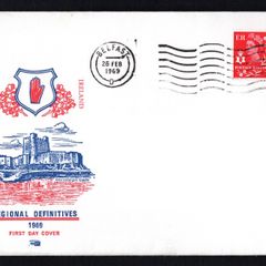 1969 Northern Ireland 1d Regional Definitive Illustrated First Day Cover with Belfast 26 Feb 1969 Cancel Addressed First Day Cover (FDC).