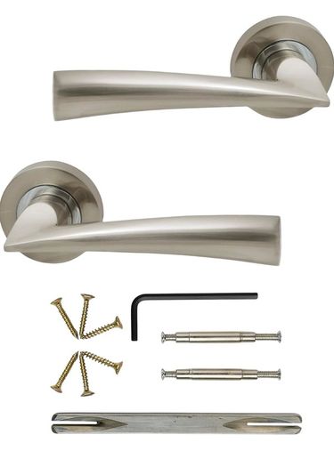Internal Door Handle Set with Lock Complete Door Pack with Hings , Thumb Turn & Fixings Privacy Turn & Release (Phantom, Polished Chrome)