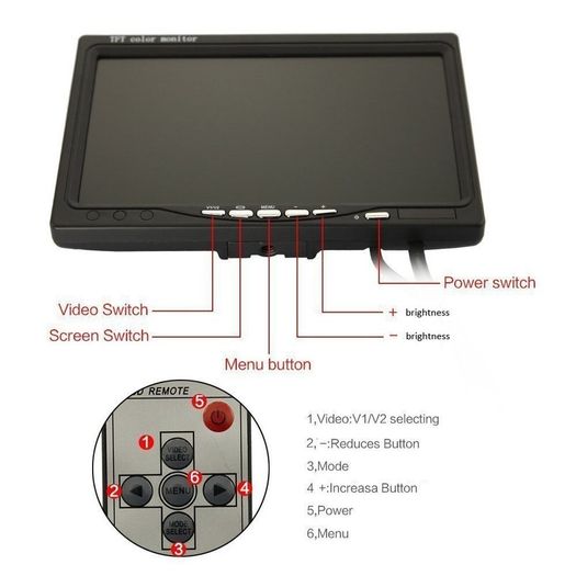 7 Inch 800x480 TFT Color LCD Car Video Parking Monitor AV Input CCTV Security Monitor + Remote Control