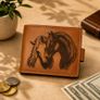 Leather Wallet for Men Handmade Bifold Wallet Horse Engraved Wallet Brown Leather Wallet Image 4