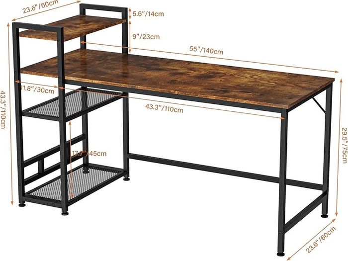 NEW SALE | Computer Desk, Computer Desk with Bookshelf, Study Computer Laptop Table with 4 Tier DIY Storage Shelves Writing Table for Home Office Bedroom,140x60x110cm