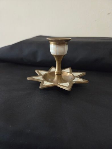 Brass Candle Holder with Mother of Pearl inlay