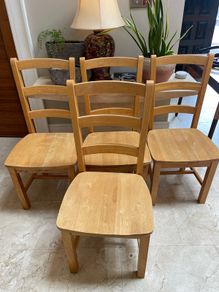 4 x Very Solid High Back White Oak Wooden Kitchen Dining Chairs - Can Deliver