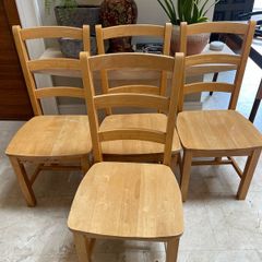 4 x Very Solid High Back White Oak Wooden Kitchen Dining Chairs - Can Deliver