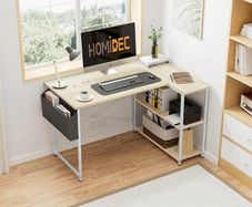 L Shaped Desk 100CM Computer Desk Study Office Desk Gaming Desk Writing Table With Bookshelf Reversible Corner Desk For Home Office Studio Workstation