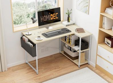 L Shaped Desk 100CM Computer Desk Study Office Desk Gaming Desk Writing Table With Bookshelf Reversible Corner Desk For Home Office Studio Workstation