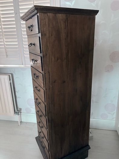 Beautiful slim rustic vintage 10 drawer tallboy in superb condition