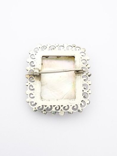 Antique Persian Hand Painted MOP Silver Brooch
