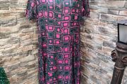Vintage 1960s 1970s Dark Green &amp; Pink abstract shift dress Dagger Collar size M/L  Postage included