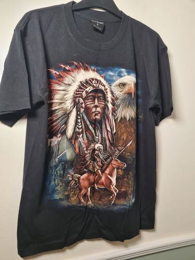 Vintage Wild T Shirt American Indian Eagle Horse Print Front And Back Size Medium