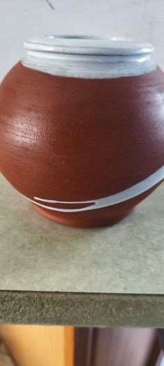 Stephen Pearce pottery vase, handcrafted in Ireland not signed terracotta body and white brushstroke detail