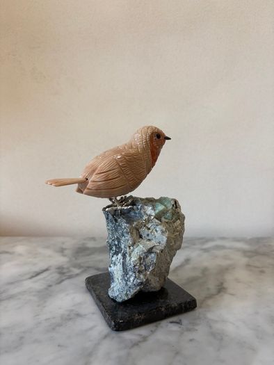 Hand-Carved Gemstone European Robin