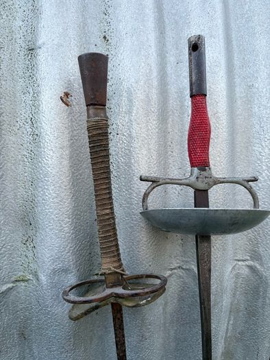 Vintage French Foils, Epee, Sabre and fencing mask. c1920
