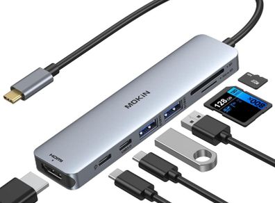 USB C Hub HDMI Adapter for MacBook Pro/Air, MOKiN 7 IN 1 USB C Dongle Mac Adapter with HDMI, USB C Data Port,100W PD,SD/TF and 2 USB 3.0 for Dell/Lenovo/Thinkpad