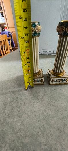 Vintage Pair of candlesticks shabby chic, resin pillar with roses