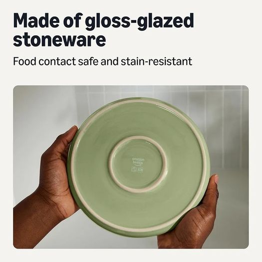Basics Glazed Stoneware Dinnerware Set, 18-Piece, Service for 6, Dinner and Salad Plates, Microwave and Dishwasher-Safe, Olive