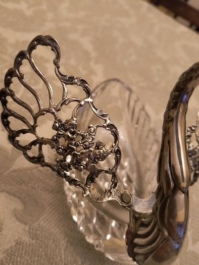 Silver and Cut Glass Swan Trinket Holder