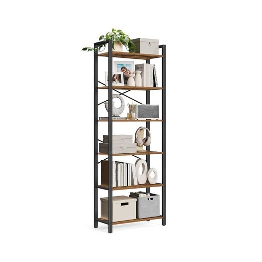 Bookcase with 6 levels and steel 6 Tier Bookcase Steel Frame Freestanding Shelf Living Room Bedroom Study ndustrial Design