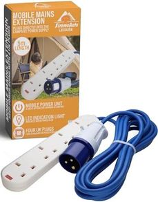 Camping Electric Hook Up Cable Extension Lead - 4 Gang Camping Cable Plug Power Hookup Sockets, Perfect Accessory For Caravan, Tent & Motorhome Mains Camping Power Lead EHU Cable (5M)