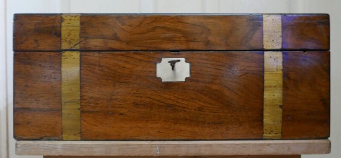 Antique Victorian  Brass Bounded Writing Box (WITH A KEY) 16" X 9" X 6,5"