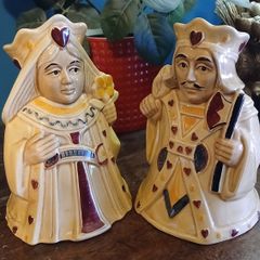 Rare Antique Pair of Toby Jugs Pack of Cards Series by H J Wood England