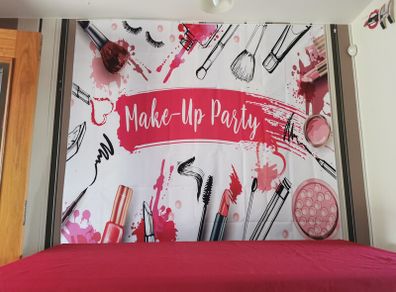 Make up party backdrop and accessories