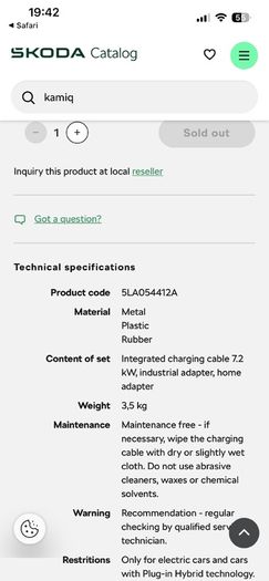 Skoda Enyaq IV Charging Cable