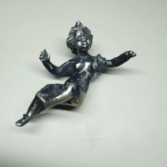 Antique/Vintage Heavy Cast Cherub Putto Mount  Silvered Brass/Bronze Decorative Salvage
