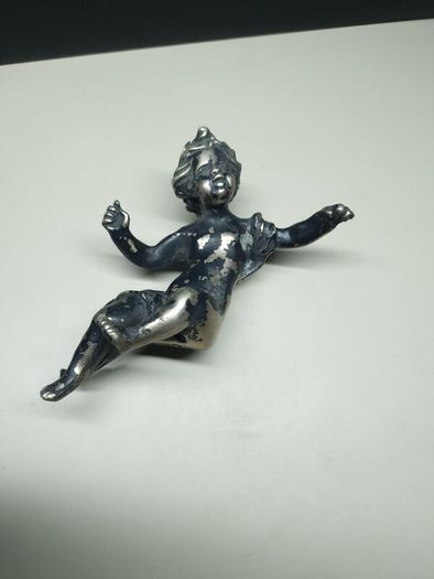 Antique/Vintage Heavy Cast Cherub Putto Mount  Silvered Brass/Bronze Decorative Salvage