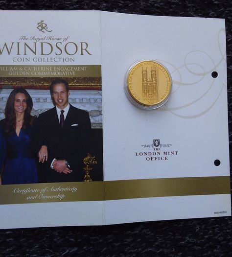 Royal Engagement 24k Gold Plated Commemorative Medal with Genuine Blue Sapphire and COA ( No. 01574 / 40,000 )
