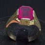 Luxury Vintage Art Deco Style 14K Gold Mens Unisex Ruby Ring Image 2