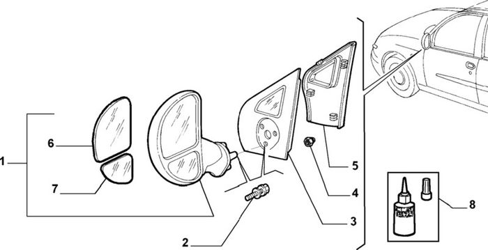 LH Top Mirror Glass (Fiat Multipla)
