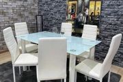 Modern Glass Dining Table Set Seats 6, White
