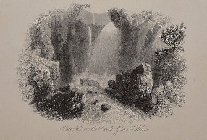 Waterfall Devils Glen Wicklow 1863 Antique Print