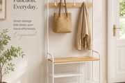 Hallway Coat Rack with Bench &amp; Shoe Storage 9 Hooks Industrial Coat Stand