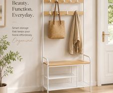 Hallway Coat Rack with Bench & Shoe Storage 9 Hooks Industrial Coat Stand