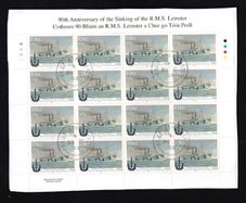 2008 Ireland 90th Anniversary of the Sinking of the RMS Leinster Stamp Sheetlet Plate 1B1B1B1B Fine CDS Used with Dublin cancel of 30th May 2008 (First day of issue)