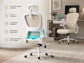 Executive Mesh Office Chair with Headrest & Folding Armrests Beige