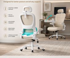 Executive Mesh Office Chair with Headrest & Folding Armrests Beige