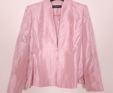 Jacques Vert Pink Metallic Shimmer Mock Neck Tailored Blazer Jacket 12UK/40EU