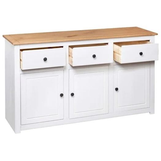 Sideboard White 135x40x80 cm Solid Pinewood Panama Range