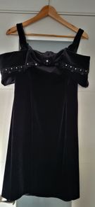 VINTAGE Official black velvet bow bardot Sz 12UK ( Fit 8-10UK)