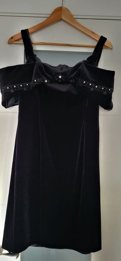 VINTAGE Official black velvet bow bardot Sz 12UK ( Fit 8-10UK)