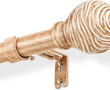 Wood Effect Curtain Pole Extendable 76-229cm - 25mm Metal Core with Imitation Wood Grain, Extendable Rod for Windows/Doors, Brown