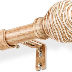 Wood Effect Curtain Pole Extendable 76-229cm - 25mm Metal Core with Imitation Wood Grain, Extendable Rod for Windows/Doors, Brown