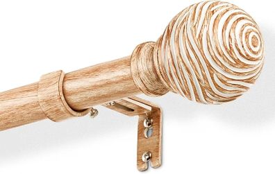Wood Effect Curtain Pole Extendable 76-229cm - 25mm Metal Core with Imitation Wood Grain, Extendable Rod for Windows/Doors, Brown