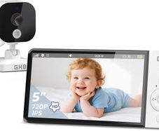 GHB 5-Inch Baby Monitor with Camera and Night Vision, IPS Screen, 2-Way Audio, Temperature Sensor, Digital Zoom, Lullabies, Feeding Reminder, VOX Mode