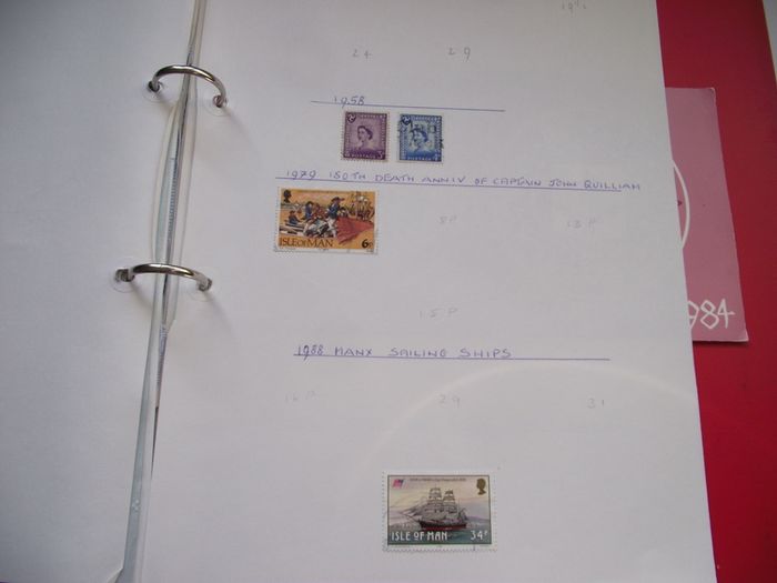 A collection of stamps from Isle of Man and Israel on albums pages (1950-1998) in the binder