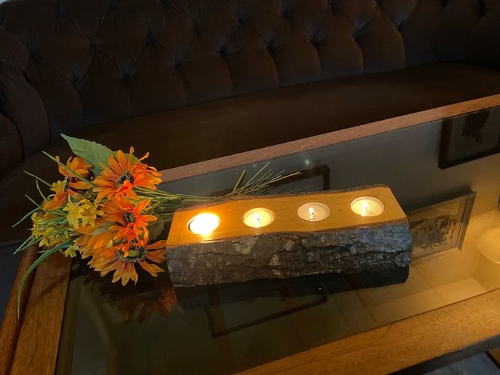 Stunning Rustic Live Edge Pine Wood Tea Light Holder Yule Log Waxed and Sealed