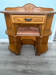 Oak Dressing Table or Console Table with Matching Stool